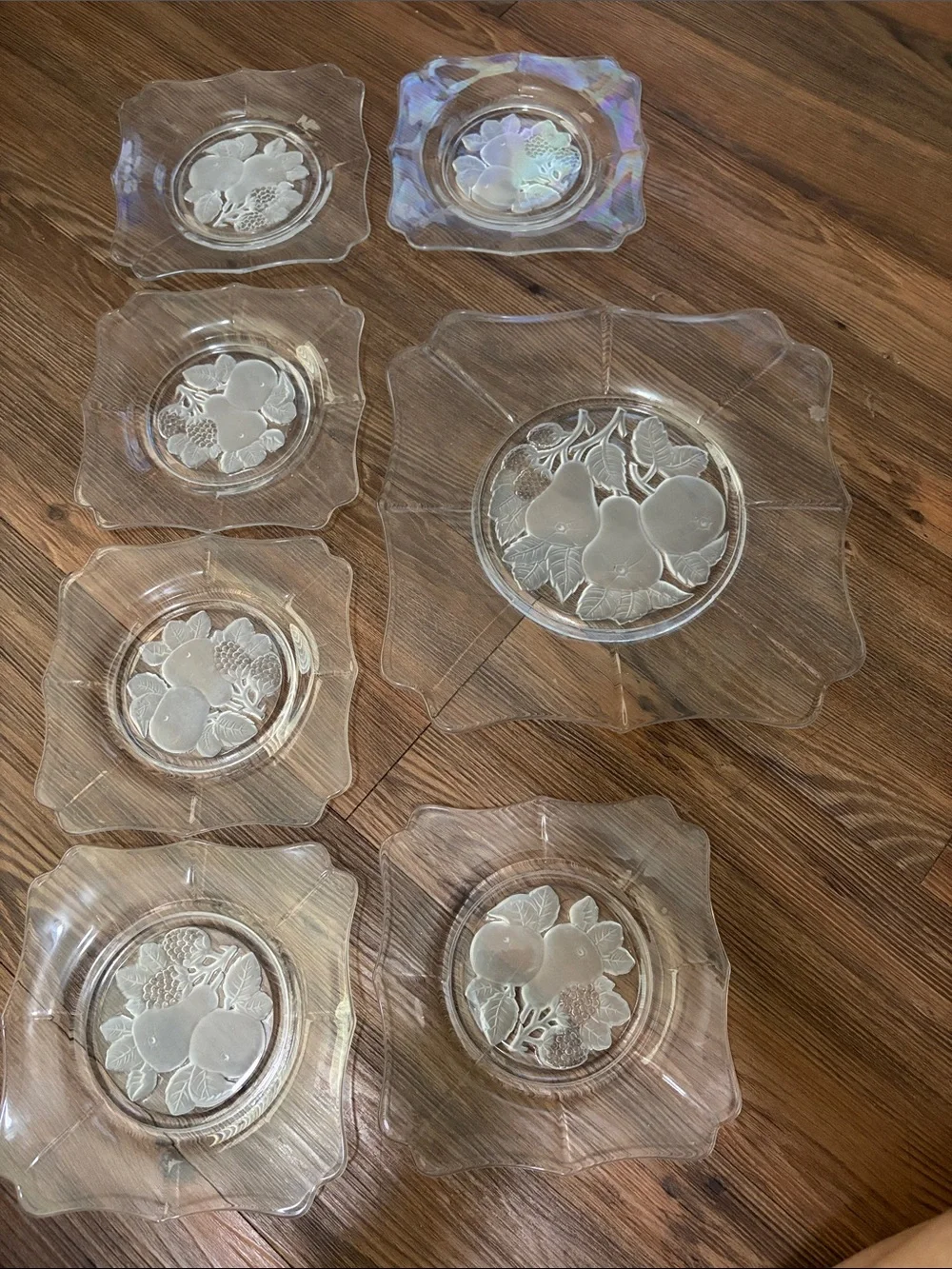 Imperial Glass Intaglio Fruit Square Salad/Dessert Plates and big Plate!7pc!!!